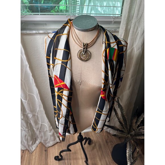 Vtg Nautical Striped Silk Scarf Colorful Flags & Rope Design Coastal Coquette - Picture 1 of 10